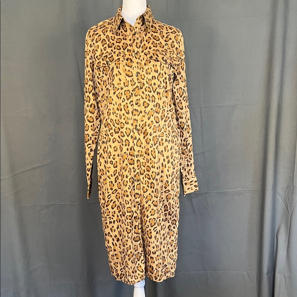 Lauren Ralph Lauren Beige Leopard Print Long Sleeve Shirt Dress